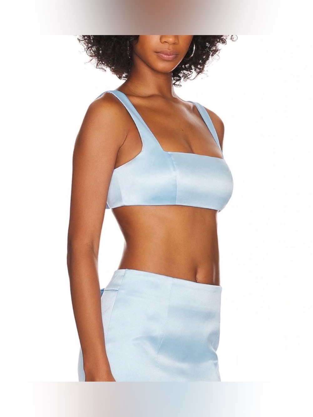 Loba Lucia Revolve Light Blue Satin Square Neck Tie Back Crop Top Small